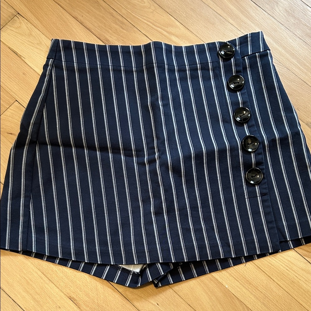Stradivarius Navy and White Striped Skort